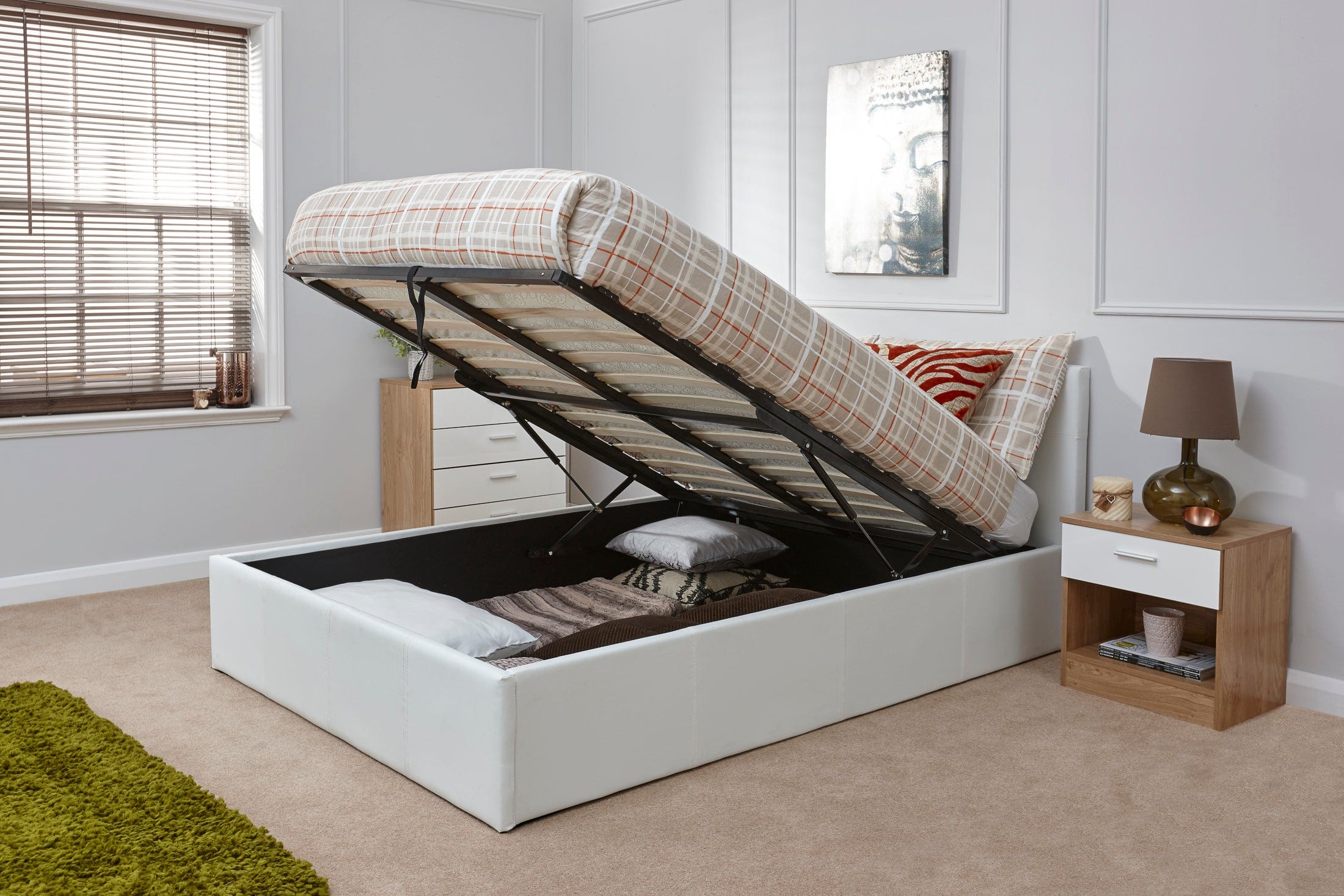 GFW Leather Storage Bed End Lift Ottoman Bed White Bed Kings