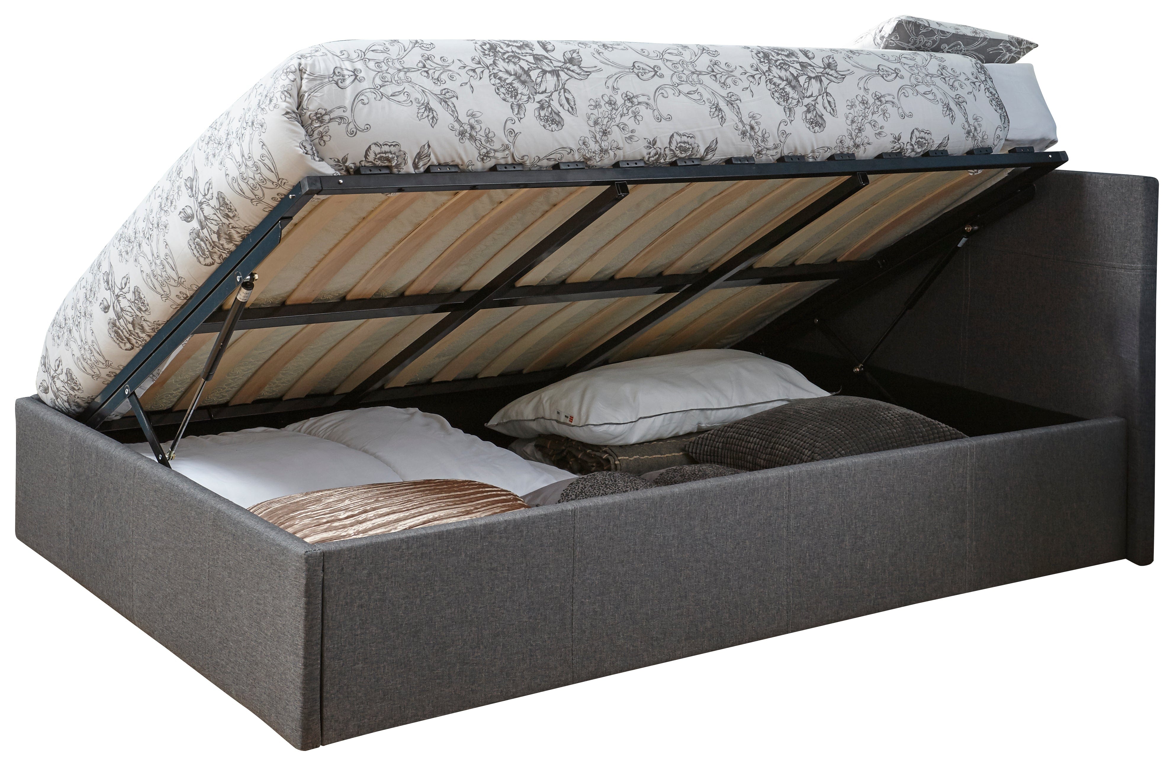 GFW Leather Storage Bed Side Lift Ottoman Bed Grey Bed Kings