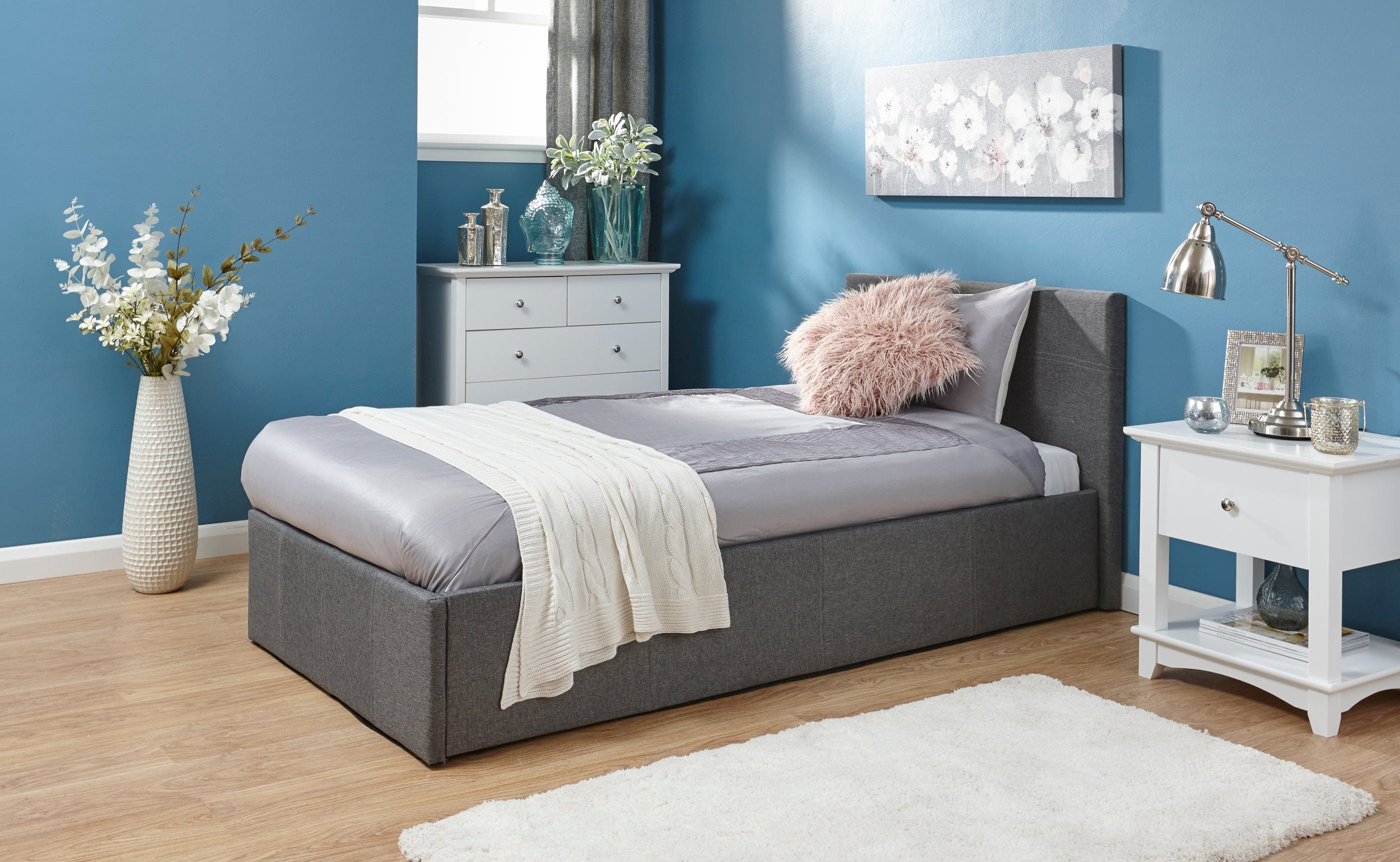 GFW Leather Storage Bed Side Lift Ottoman Bed Grey Bed Kings