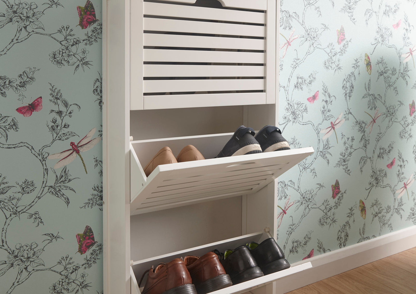 Bergen three tier shoe cabinet