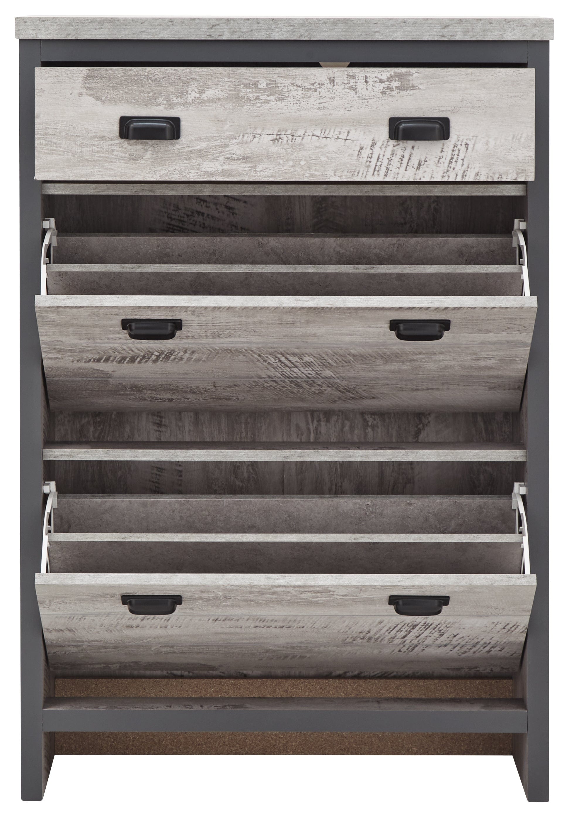 GFW Shoe Cabinet Boston 2 Tier 1 Drawer Shoe Cabinet Grey Bed Kings