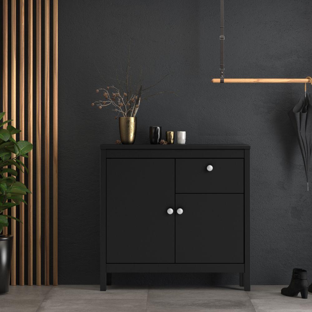 FTG Sideboard Madrid Sideboard 2 Doors + 1 Drawer In Matt Black Bed Kings