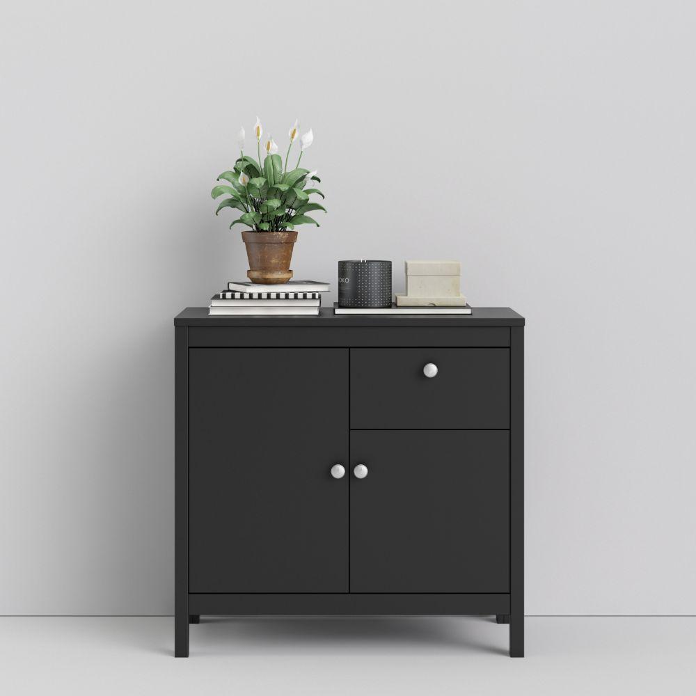 FTG Sideboard Madrid Sideboard 2 Doors + 1 Drawer In Matt Black Bed Kings