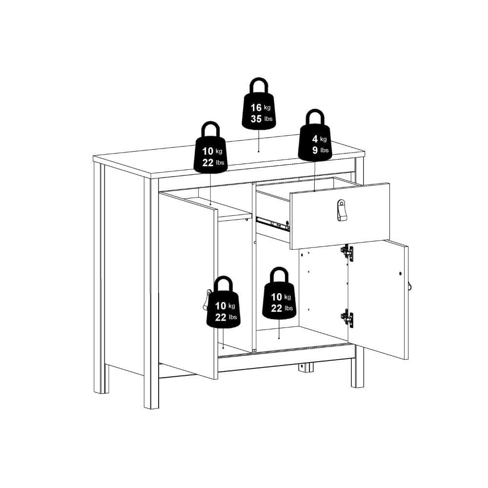 FTG Sideboard Madrid Sideboard 2 Doors + 1 Drawer In Matt Black Bed Kings