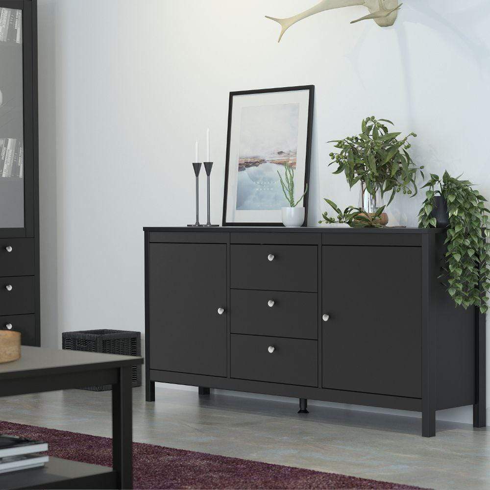 FTG Sideboard Madrid Sideboard 2 Doors + 3 Drawers In Matt Black Bed Kings