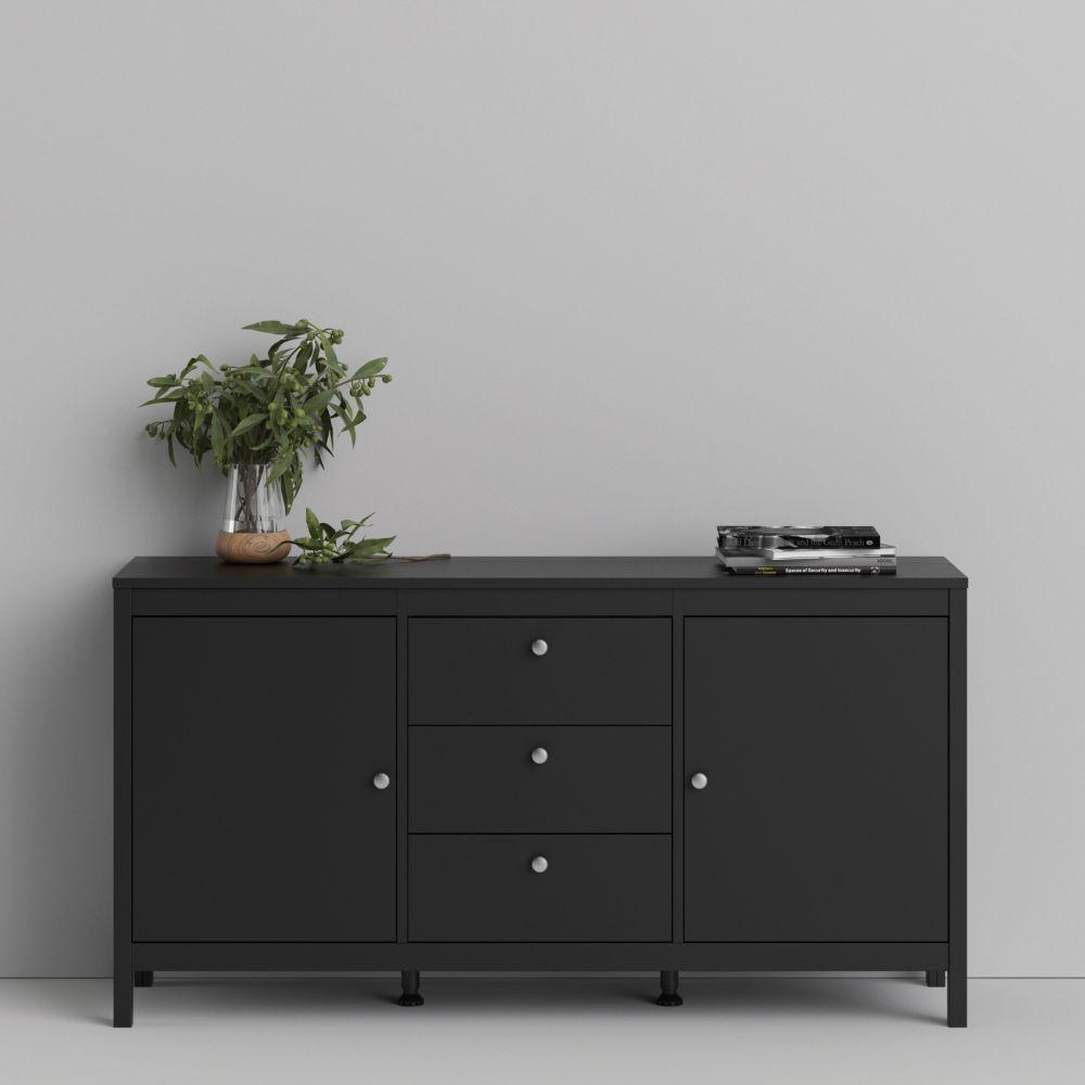 FTG Sideboard Madrid Sideboard 2 Doors + 3 Drawers In Matt Black Bed Kings