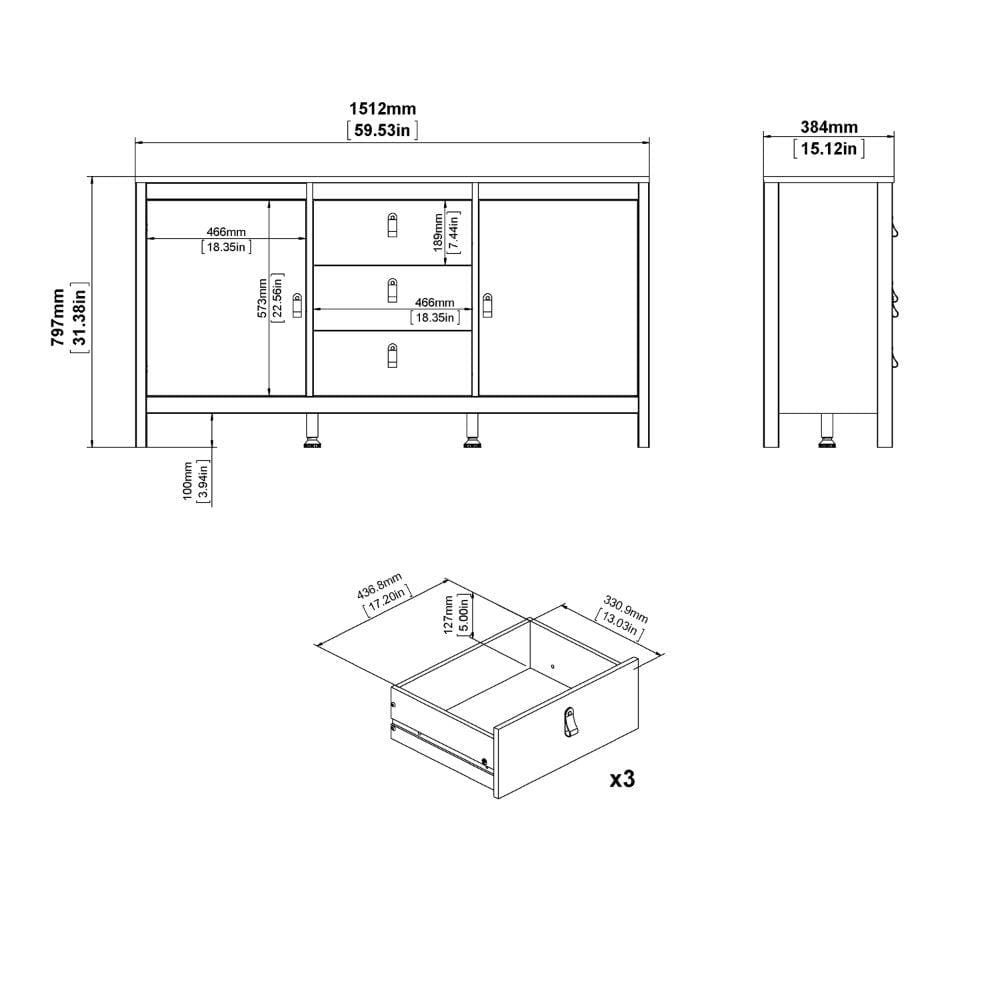 FTG Sideboard Madrid Sideboard 2 Doors + 3 Drawers In Matt Black Bed Kings