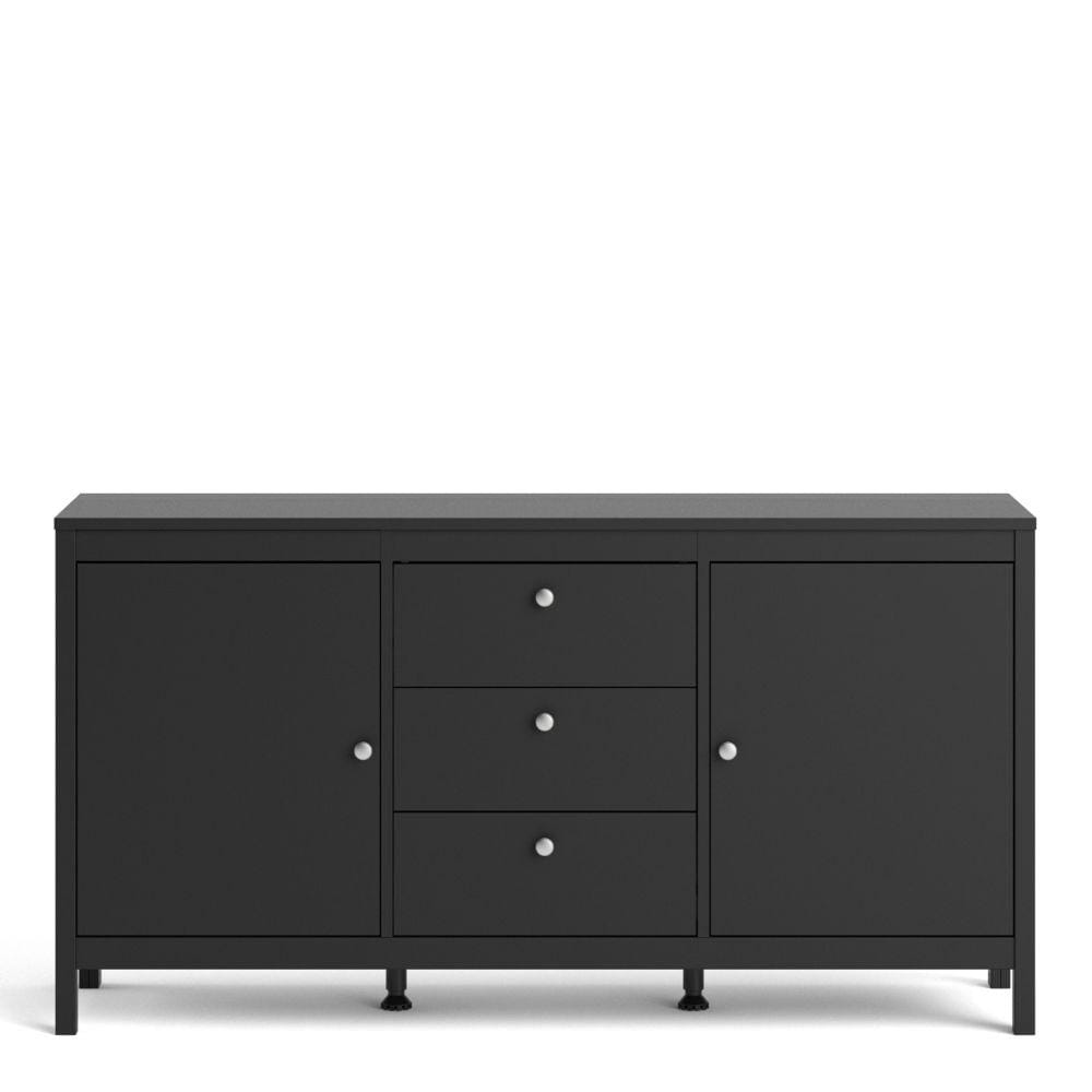 FTG Sideboard Madrid Sideboard 2 Doors + 3 Drawers In Matt Black Bed Kings