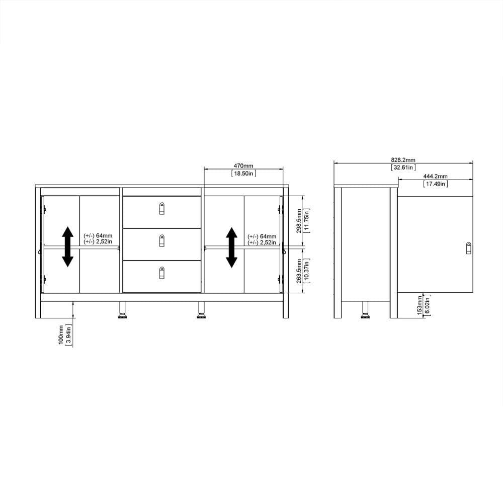 FTG Sideboard Madrid Sideboard 2 Doors + 3 Drawers In Matt Black Bed Kings