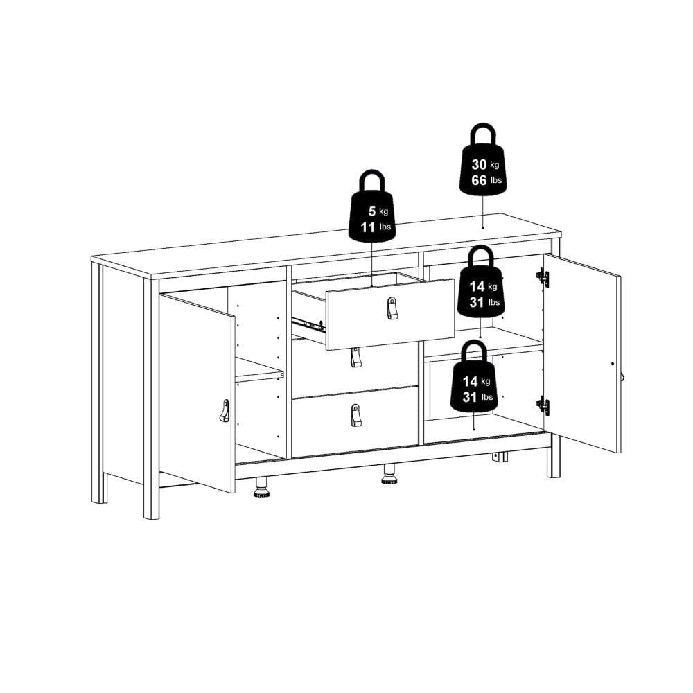 FTG Sideboard Madrid Sideboard 2 Doors + 3 Drawers In Matt Black Bed Kings