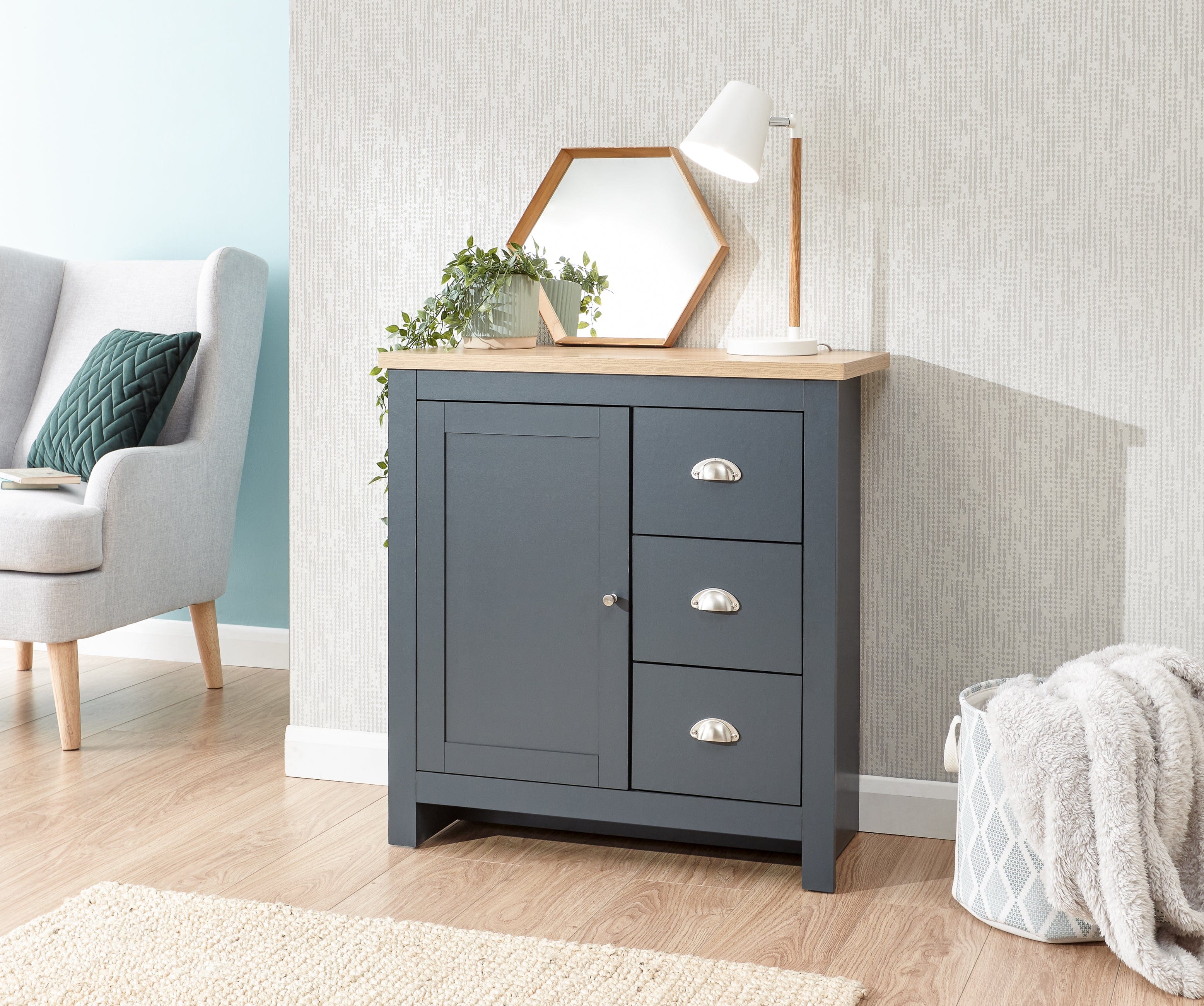 GFW Sideboard Lancaster Multi Unit Slate Blue Bed Kings