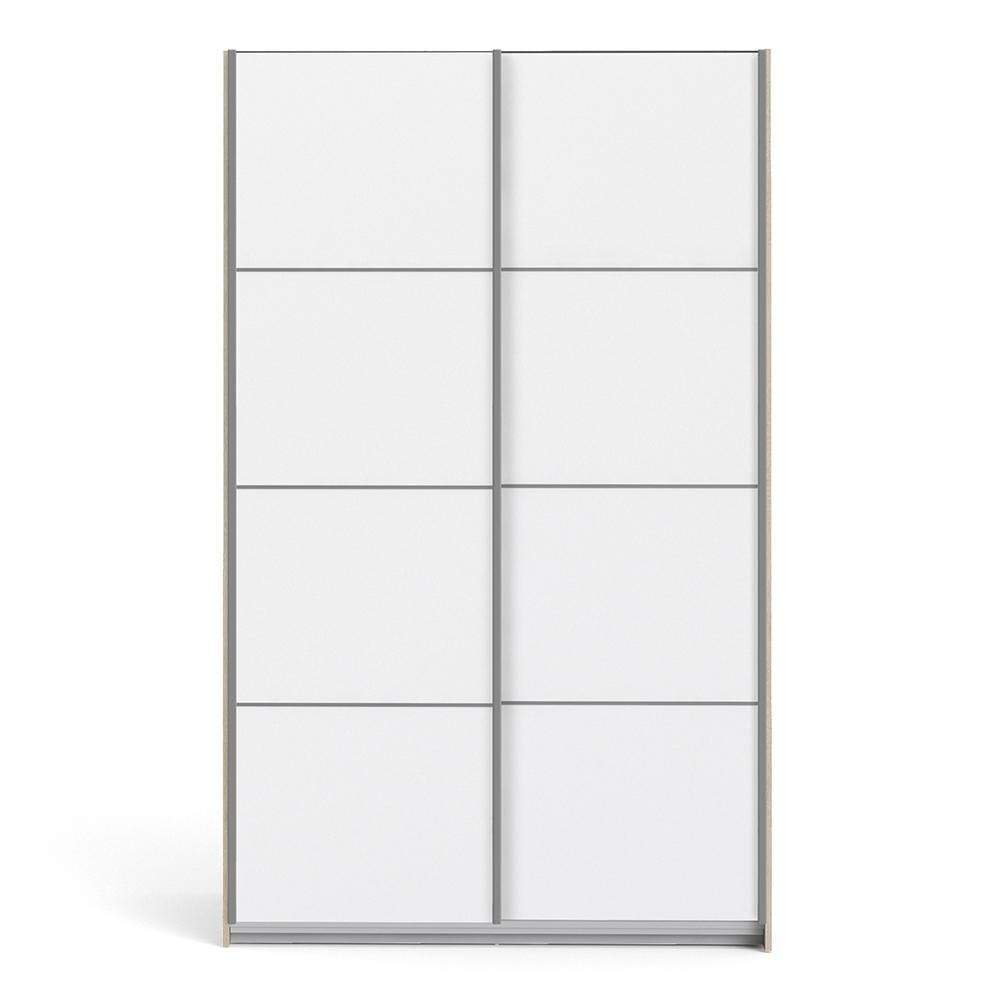 FTG Sliding Wardrobe Verona Sliding Wardrobe 120cm in Oak with White Doors with 5 Shelves Bed Kings