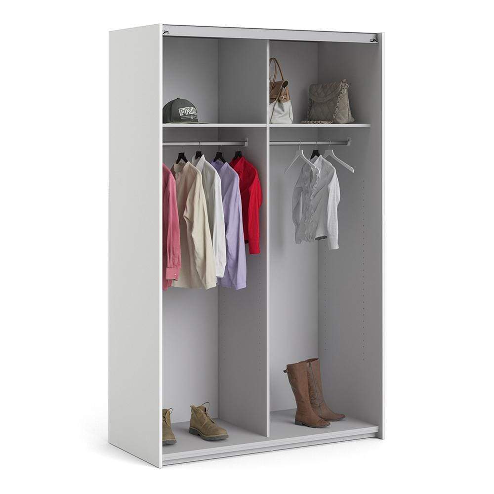 FTG Sliding Wardrobe Verona Sliding Wardrobe 120cm in White with Oak Doors with 2 Shelves Bed Kings