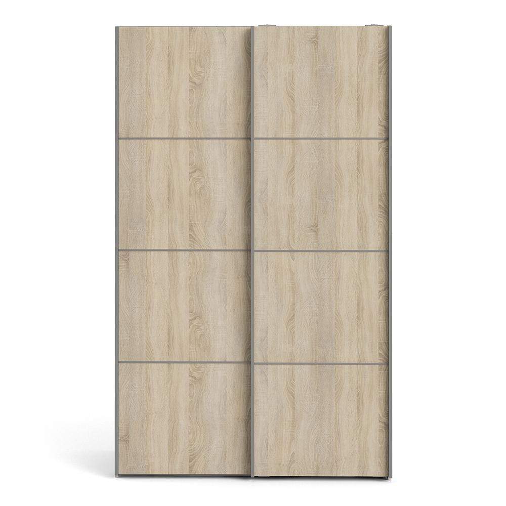 FTG Sliding Wardrobe Verona Sliding Wardrobe 120cm in White with Oak Doors with 2 Shelves Bed Kings