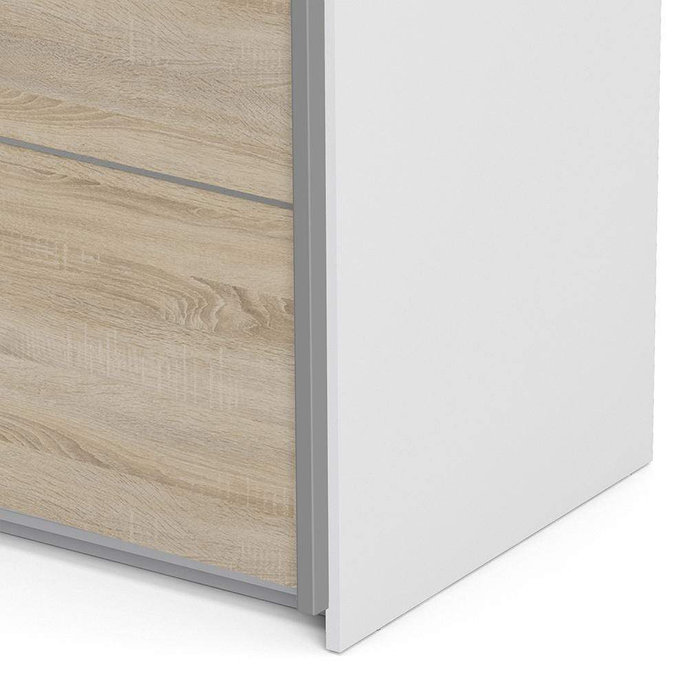 FTG Sliding Wardrobe Verona Sliding Wardrobe 120cm in White with Oak Doors with 2 Shelves Bed Kings