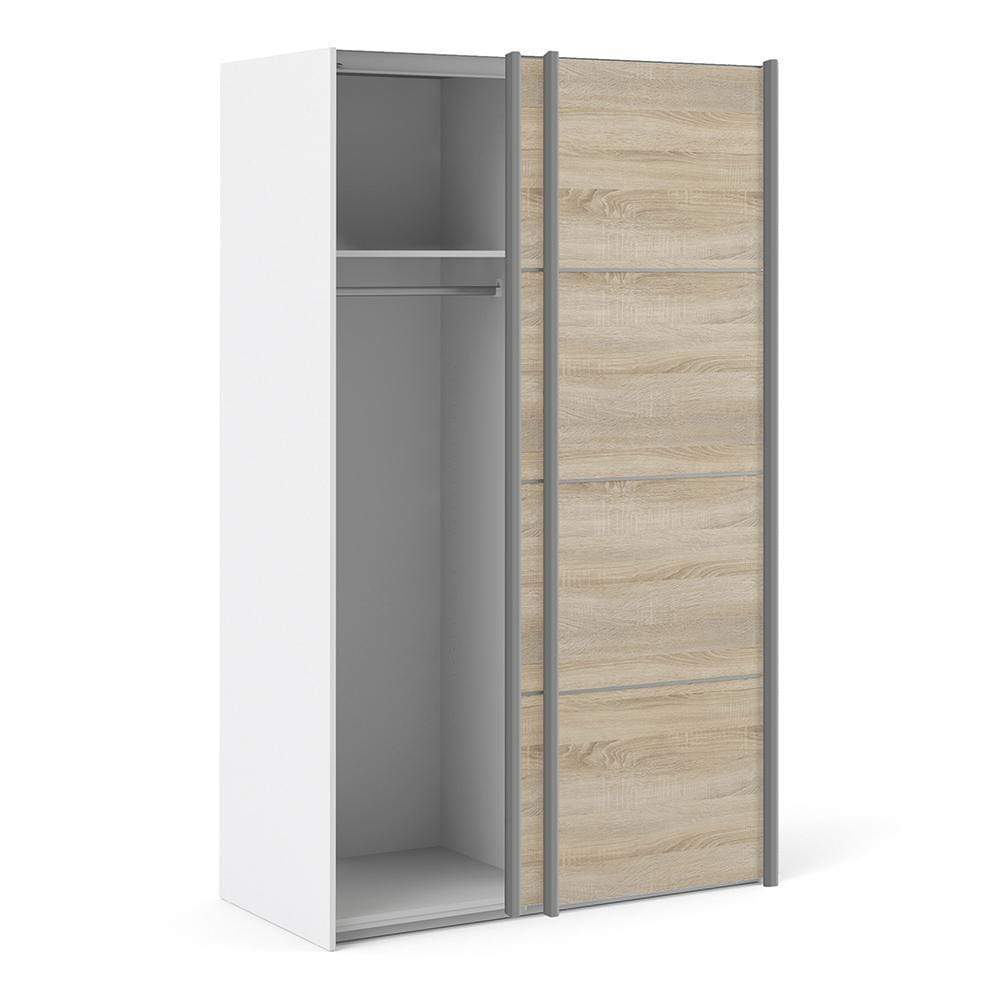 FTG Sliding Wardrobe Verona Sliding Wardrobe 120cm in White with Oak Doors with 2 Shelves Bed Kings