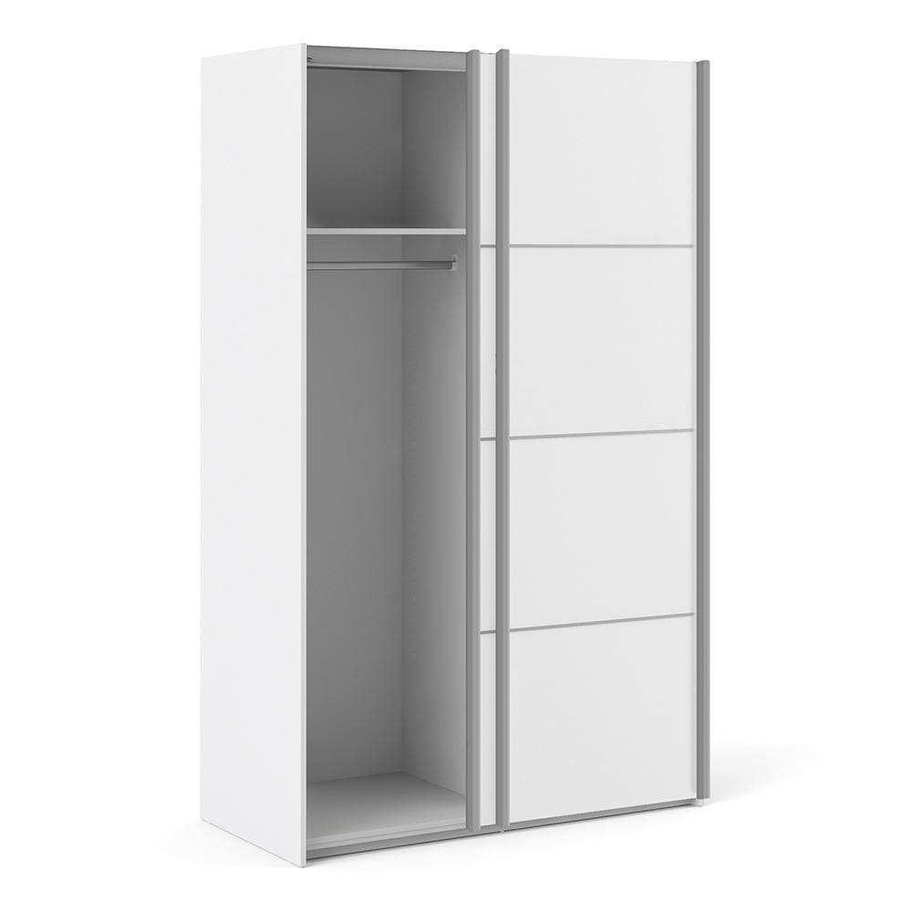 FTG Sliding Wardrobe Verona Sliding Wardrobe 120cm in White with White Doors with 2 Shelves Bed Kings