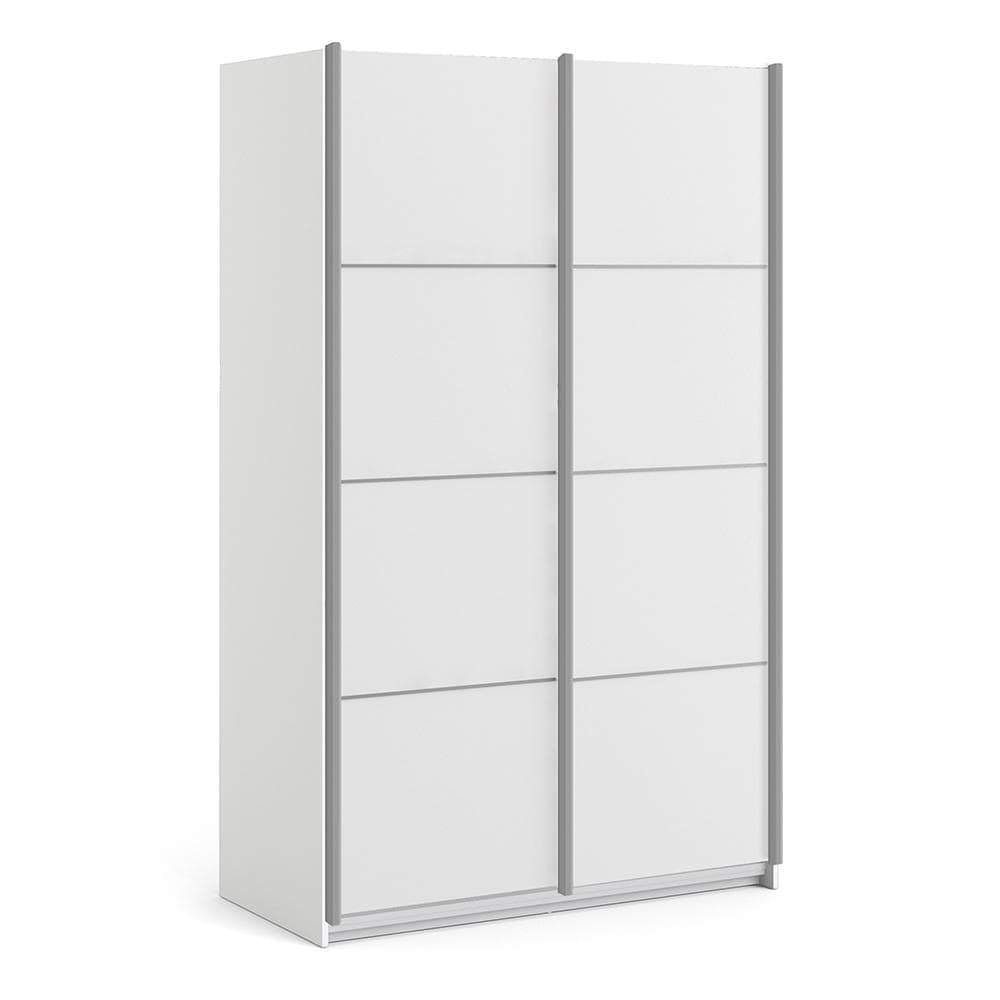 FTG Sliding Wardrobe Verona Sliding Wardrobe 120cm in White with White Doors with 2 Shelves Bed Kings