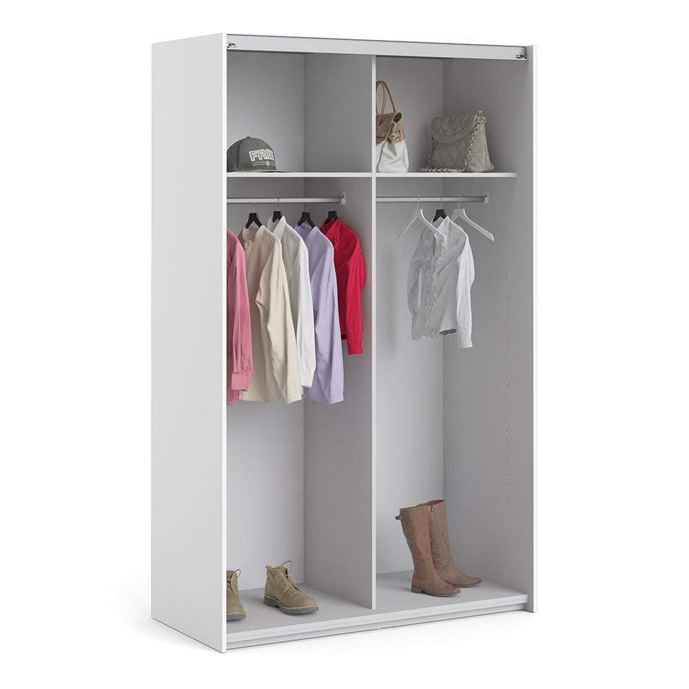 FTG Sliding Wardrobe Verona Sliding Wardrobe 120cm in White with White Doors with 2 Shelves Bed Kings