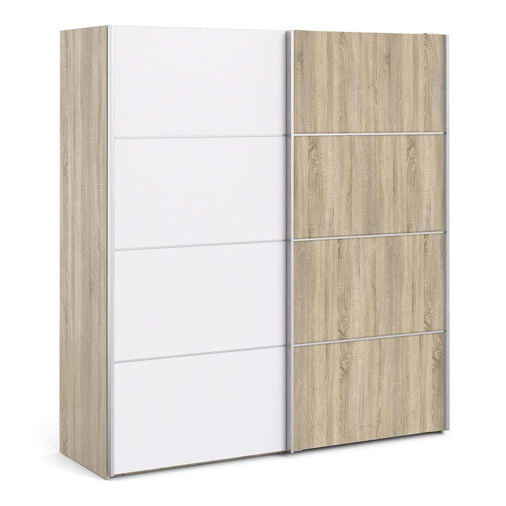 FTG Sliding Wardrobe Verona Sliding Wardrobe 180cm in Oak with White and Oak doors with 5 Shelves Bed Kings