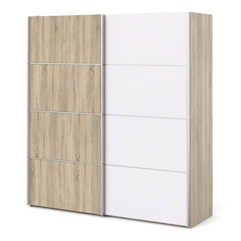 FTG Sliding Wardrobe Verona Sliding Wardrobe 180cm in Oak with White and Oak doors with 5 Shelves Bed Kings