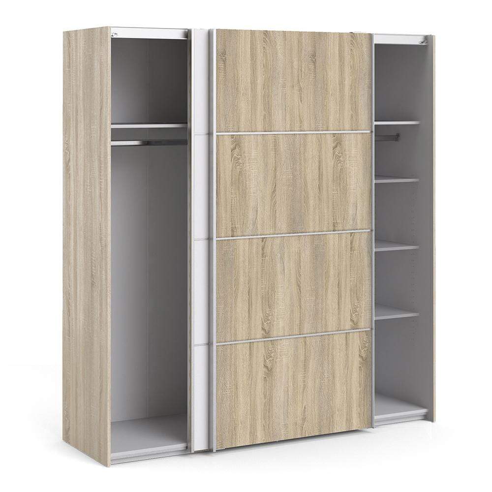 FTG Sliding Wardrobe Verona Sliding Wardrobe 180cm in Oak with White and Oak doors with 5 Shelves Bed Kings