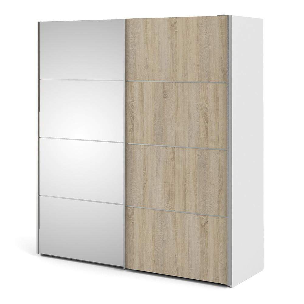 Verona Sliding Wardrobe 180cm in White with Oak and Mirror Doors with