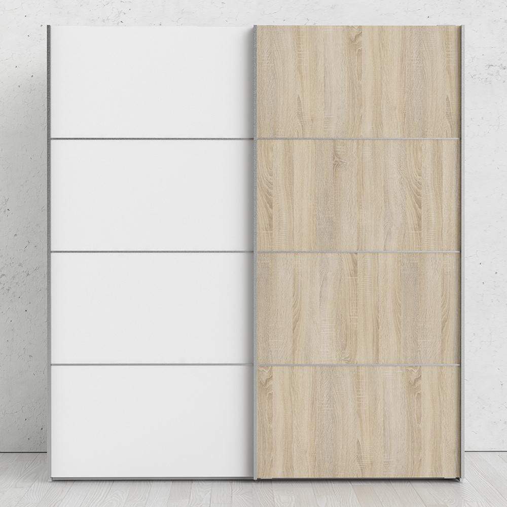 FTG Sliding Wardrobe Verona Sliding Wardrobe 180cm in White with White and Oak doors with 5 Shelves Bed Kings