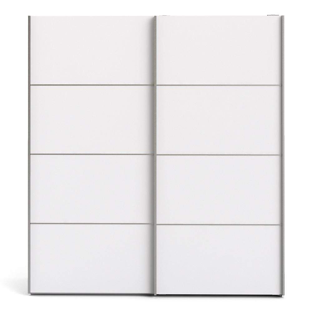 FTG Sliding Wardrobe Verona Sliding Wardrobe 180cm in White with White Doors with 2 Shelves Bed Kings