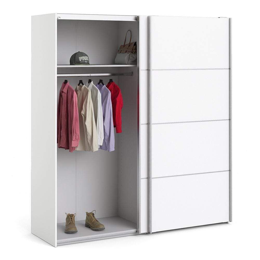 FTG Sliding Wardrobe Verona Sliding Wardrobe 180cm in White with White Doors with 2 Shelves Bed Kings