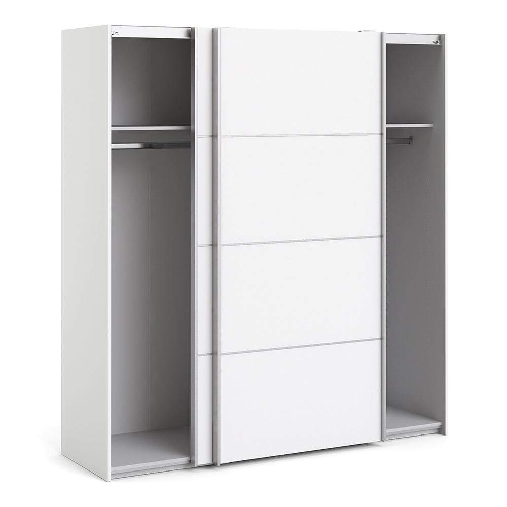 FTG Sliding Wardrobe Verona Sliding Wardrobe 180cm in White with White Doors with 2 Shelves Bed Kings