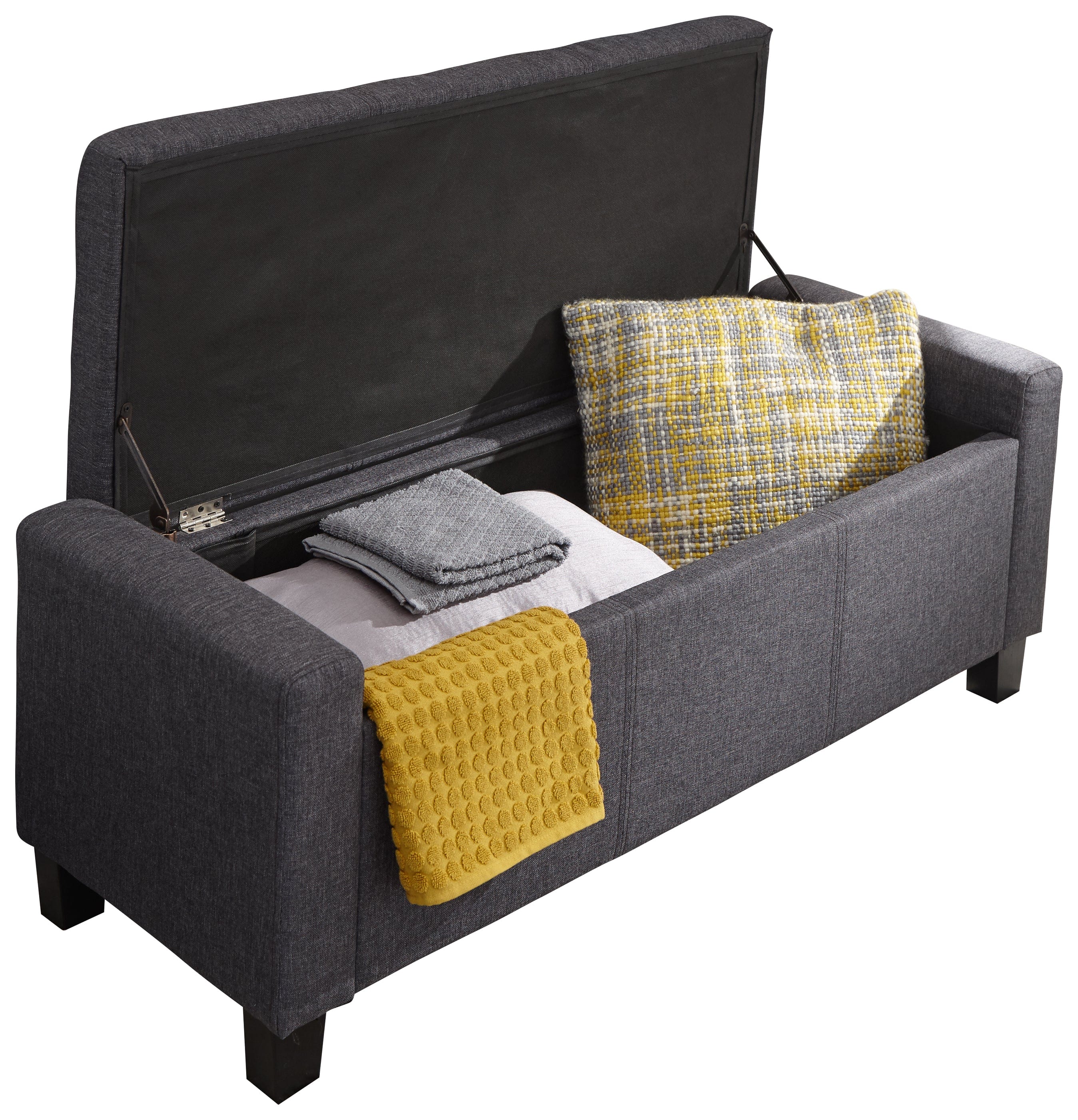 GFW Storage Ottoman Verona Ottoman Bench Charcoal Grey Fabric Bed Kings