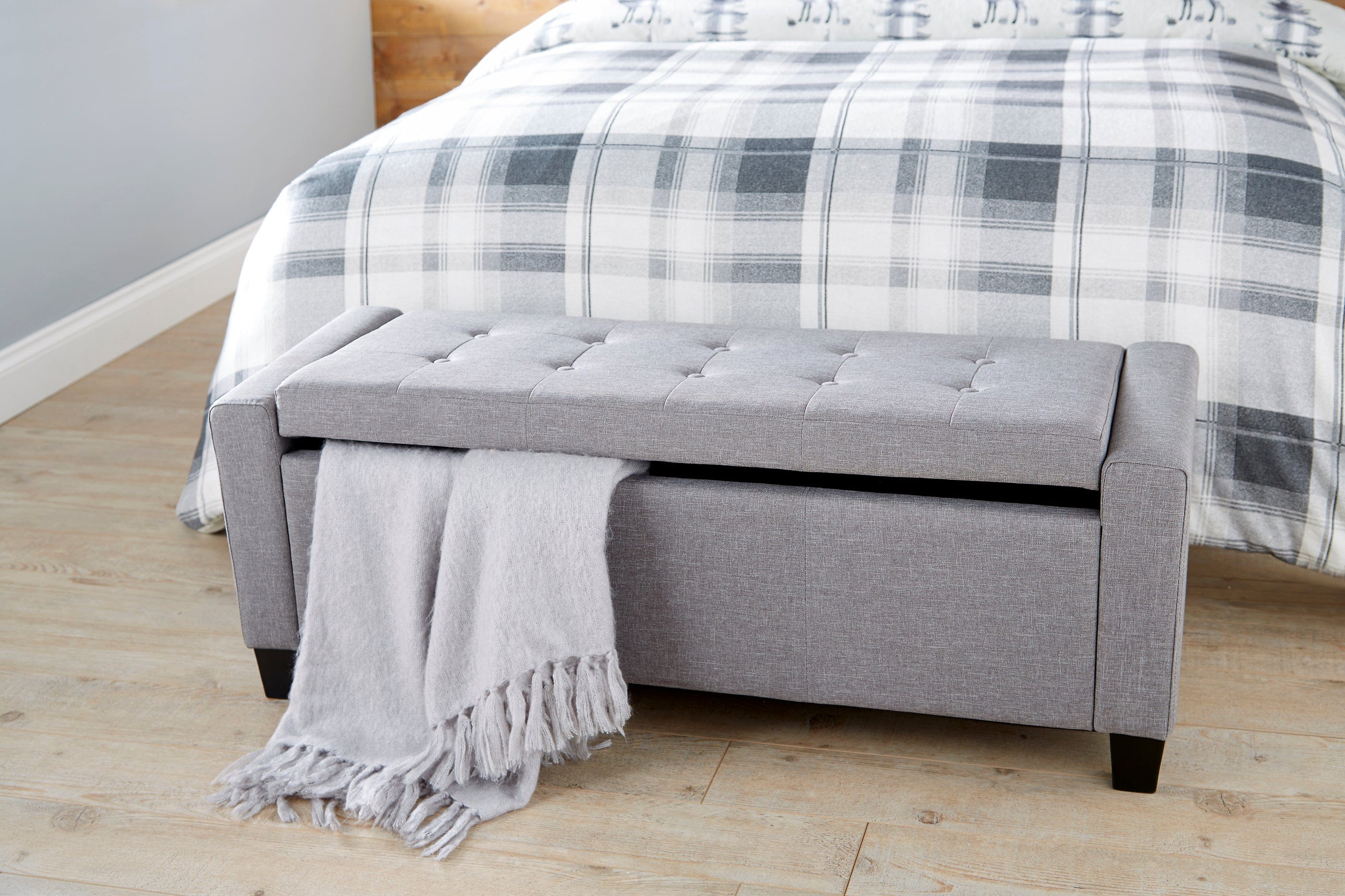 GFW Storage Ottoman Verona Ottoman Bench Grey Fabric Bed Kings