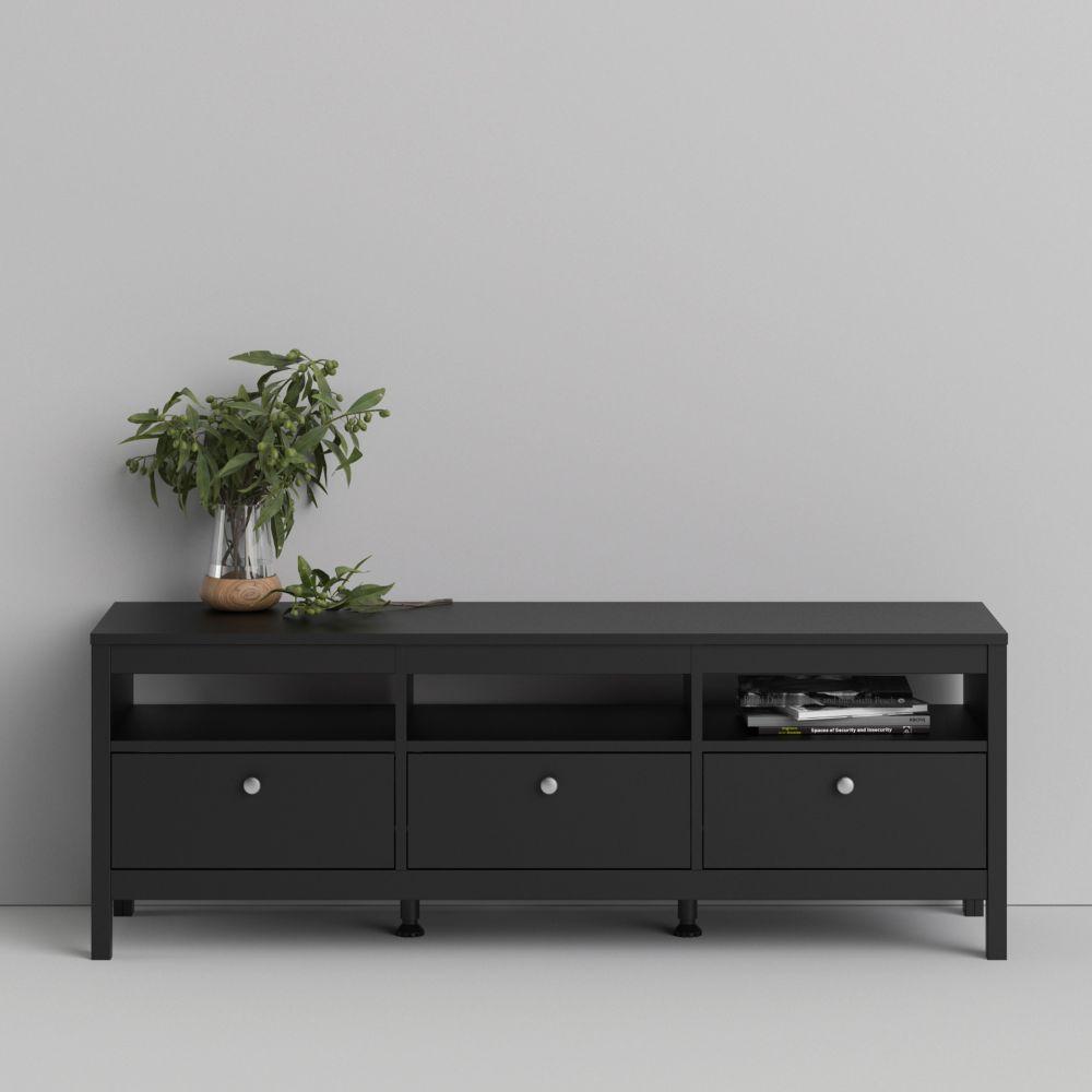 FTG TV Unit Madrid TV Unit 3 Drawers In Matt Black Bed Kings