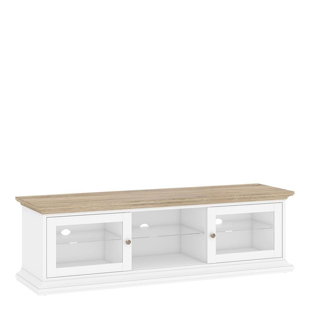 FTG TV Unit Paris - TV Unit - Wide - 2 Doors 1 Shelf in White and Oak Bed Kings