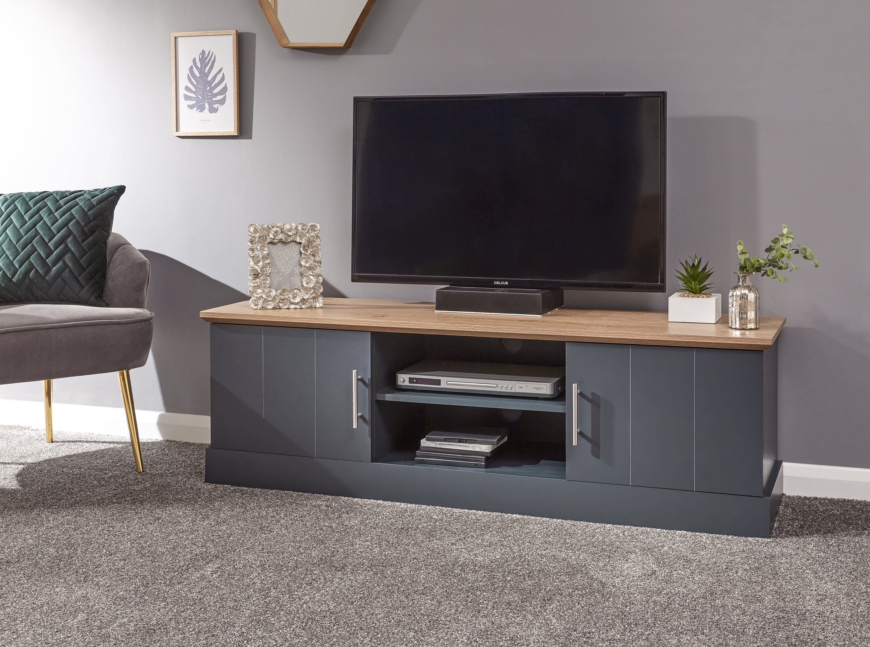 GFW TV Unit Kendal Large Tv Unit Slate Blue Bed Kings