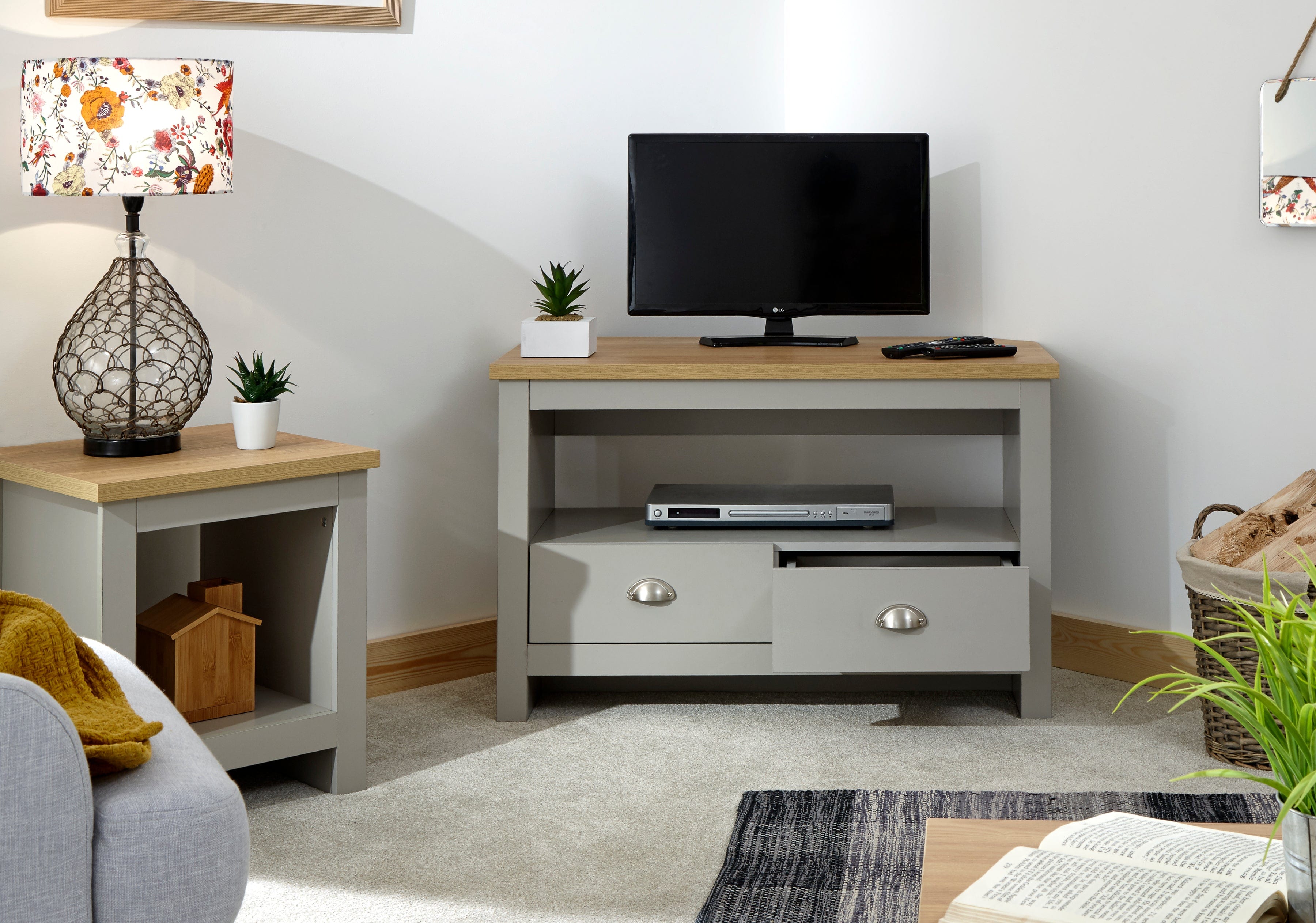 GFW TV Unit Lancaster Corner TV Unit Grey Bed Kings