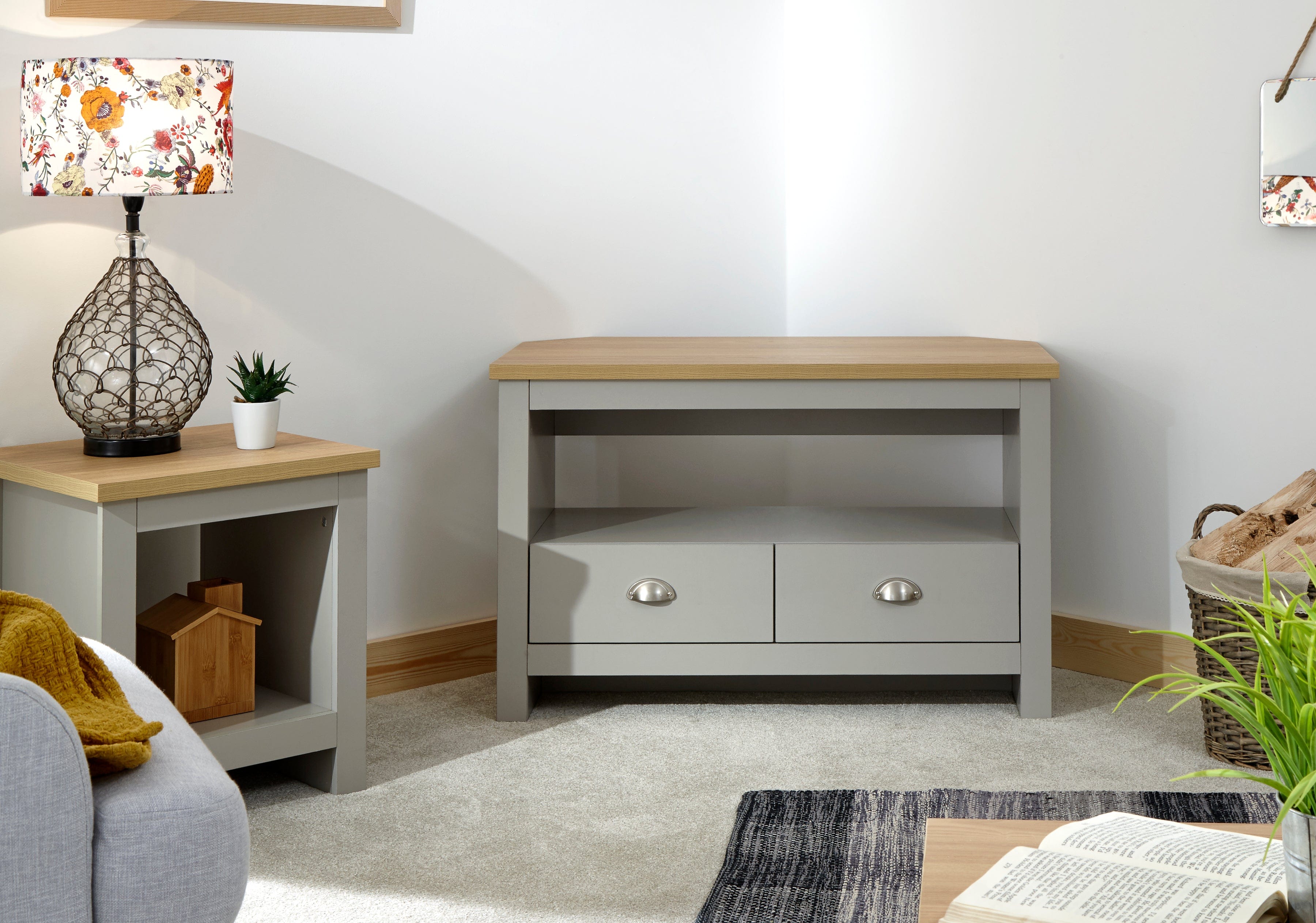 GFW TV Unit Lancaster Corner TV Unit Grey Bed Kings