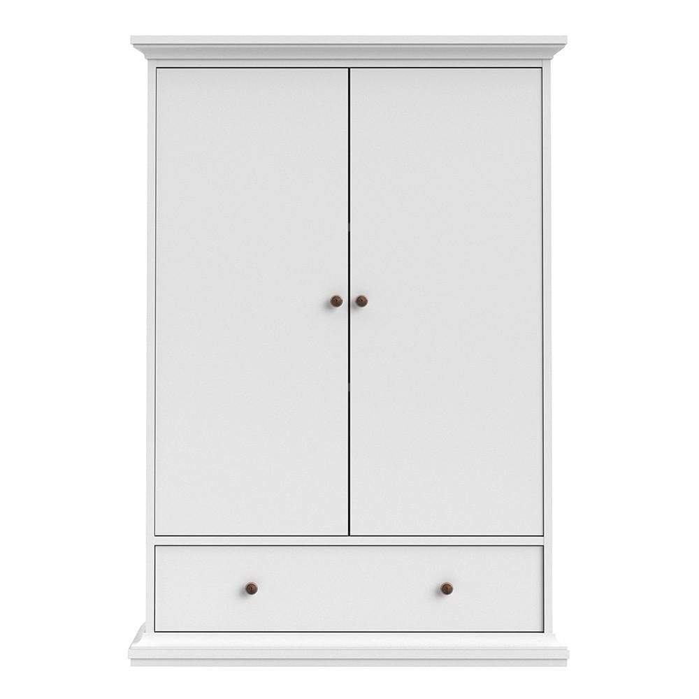 FTG Wardrobe Paris Wardrobe with 2 Doors 1 Drawer 2 Shelves in White Bed Kings
