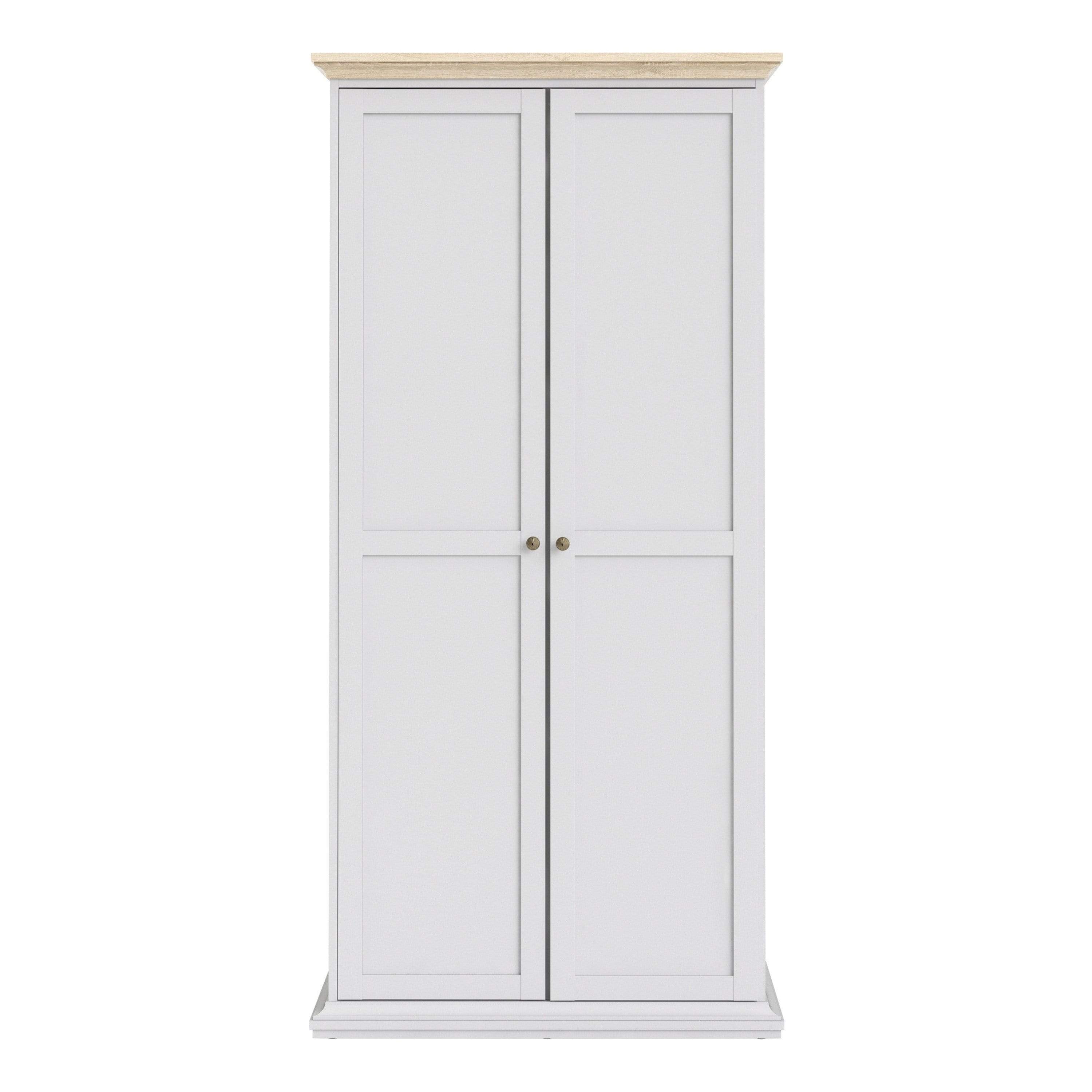 FTG Wardrobe Paris Wardrobe with 2 Doors in White and Oak Bed Kings